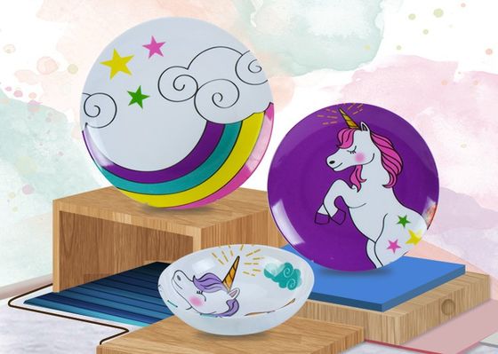 مجموعه های شام غیرقابل شکستگی درجه یک Unicorn چاپ شده برای کودکان