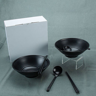 Black Melamine Ramen 37oz Soup Bowls With Chopsticks